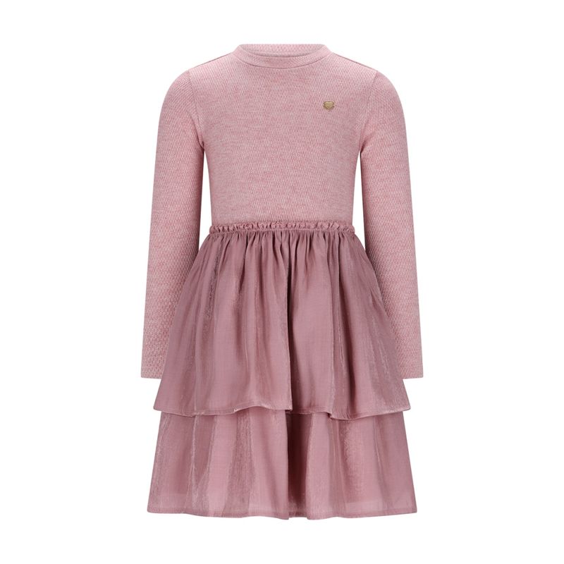ROSE PINK KNIT & GLITTER SILKY DRESS 2 LAYERS / C508-5826-255