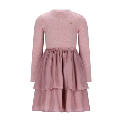 ROSE PINK KNIT & GLITTER SILKY DRESS 2 LAYERS / C508-5826-255