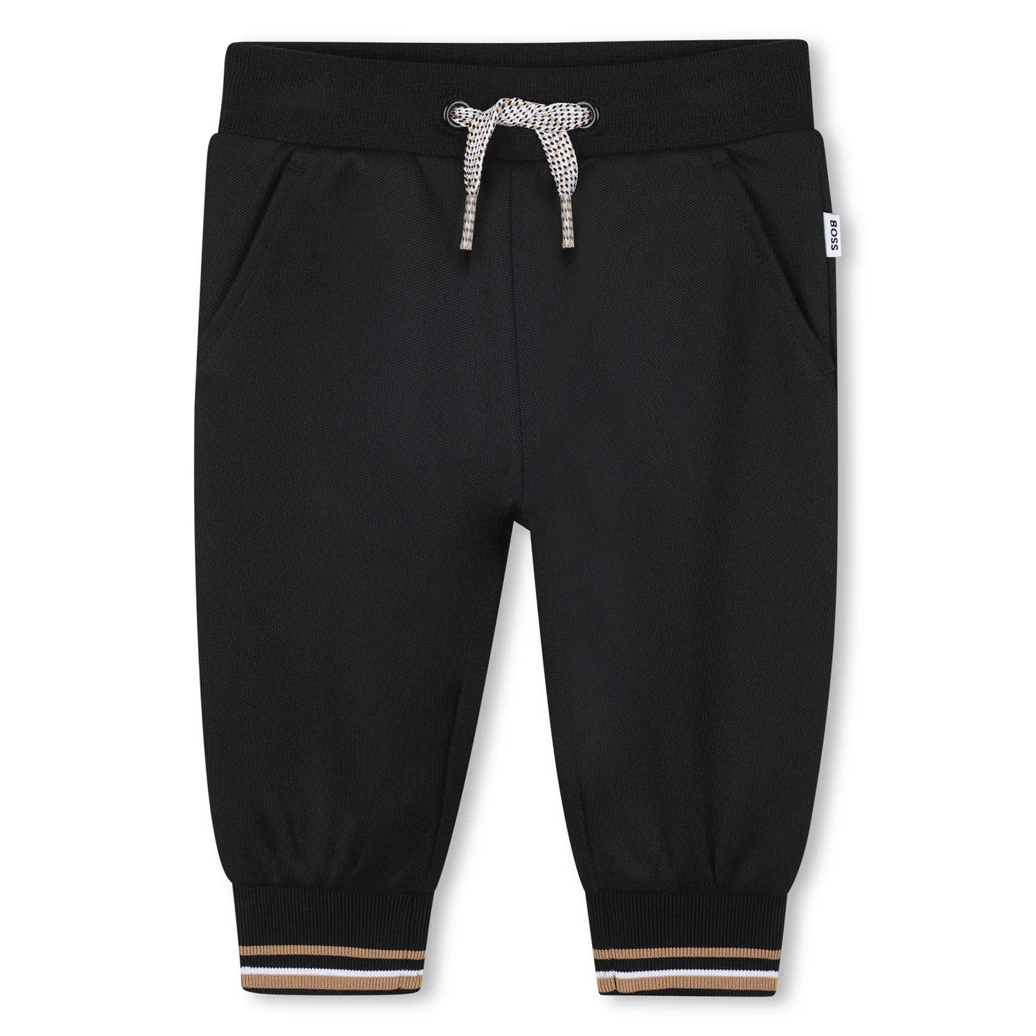 BLACK JOGGING PANT BROWN STRIPE TRIM / J52434-09B