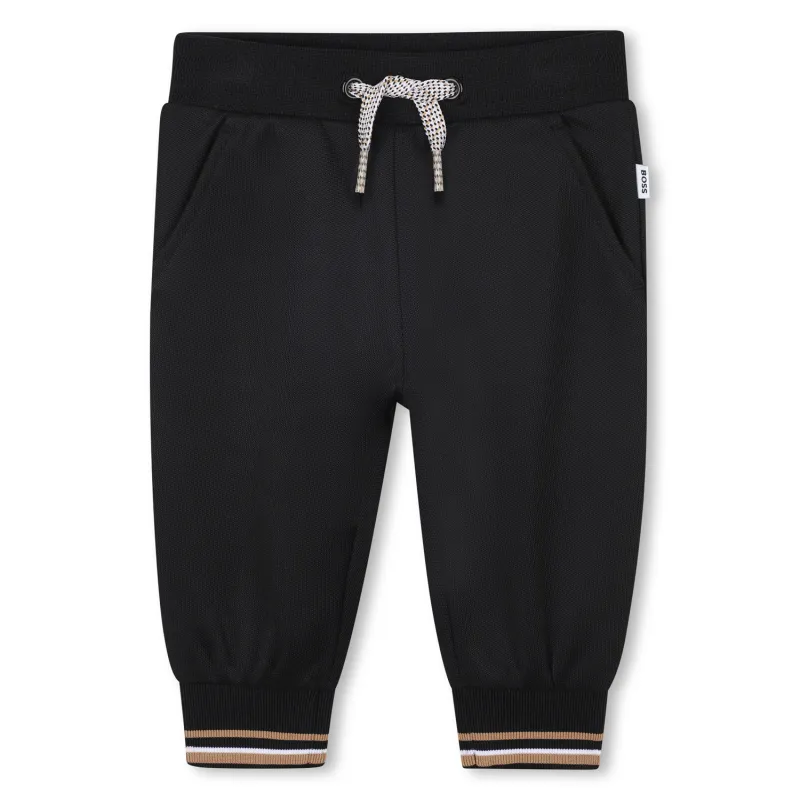 BLACK JOGGING PANT BROWN STRIPE TRIM / J52434-09B