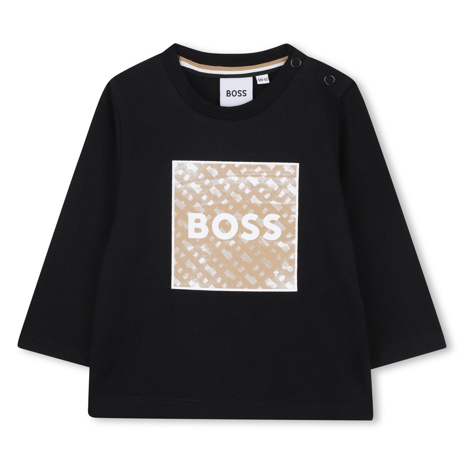 BLACK TSHIRT BROWN PRINTED PATCH TRIM / J52715-09B