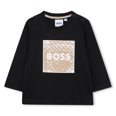 BLACK TSHIRT BROWN PRINTED PATCH TRIM / J52715-09B