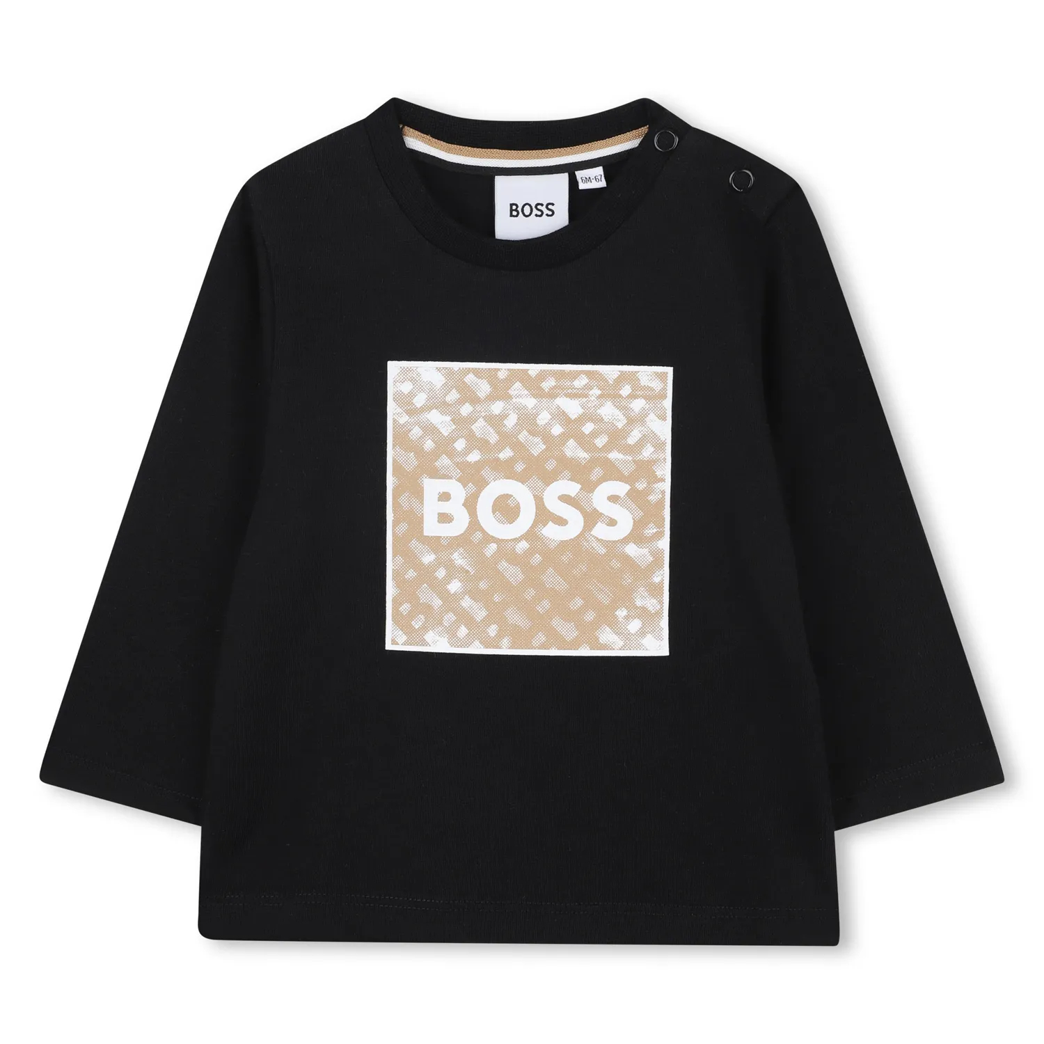 BLACK TSHIRT BROWN PRINTED PATCH TRIM / J52715-09B