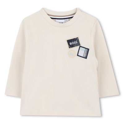 SAND BEIGE TSHIRT BLACK BOSS PATCH / J52473-21C