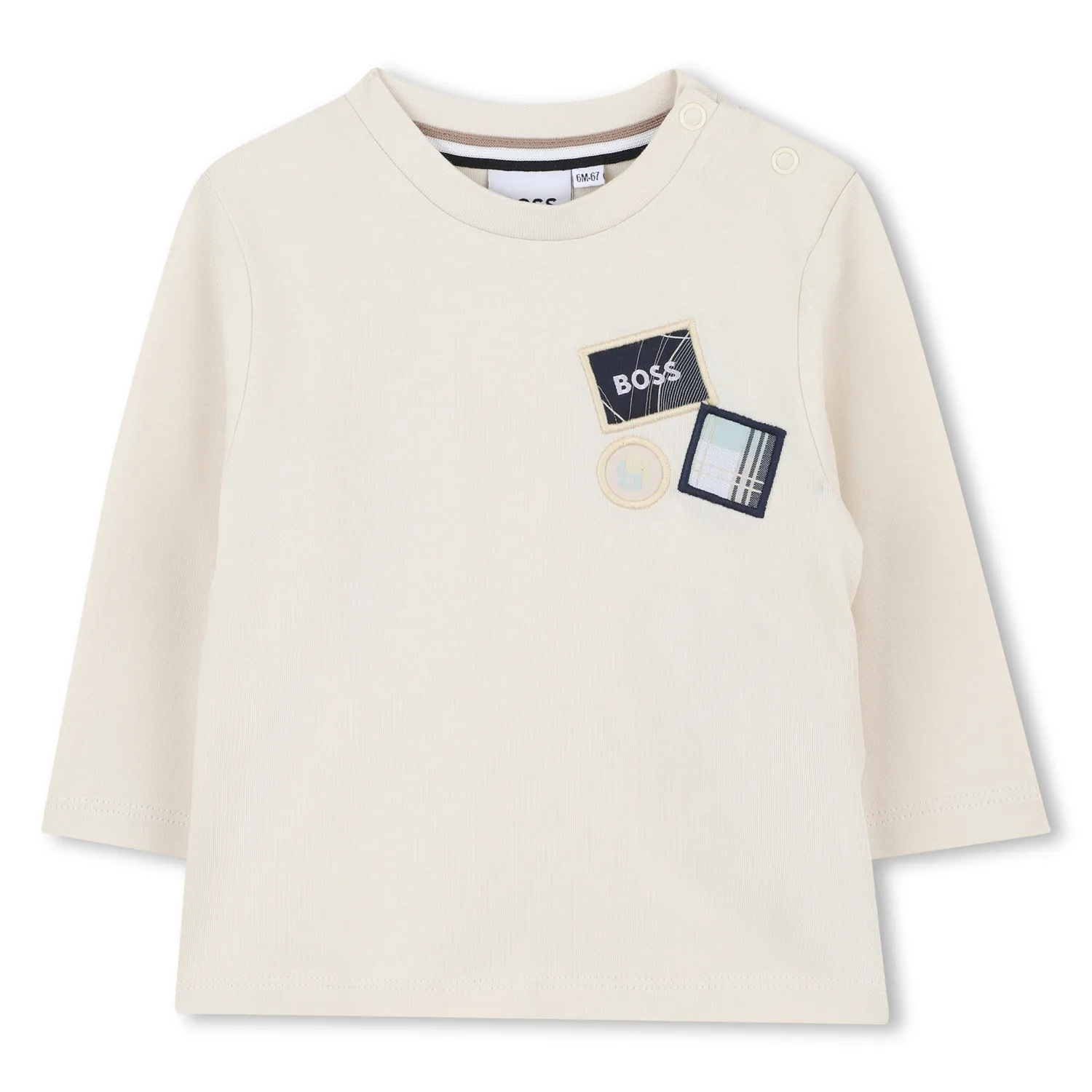SAND BEIGE TSHIRT BLACK BOSS PATCH / J52473-21C