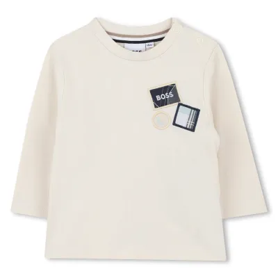 SAND BEIGE TSHIRT BLACK BOSS PATCH / J52473-21C