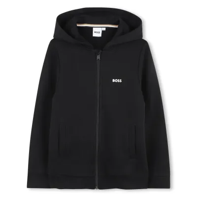 BLACK HOODIE CARDIGAN ZIP CLOSURE / J52321-09B