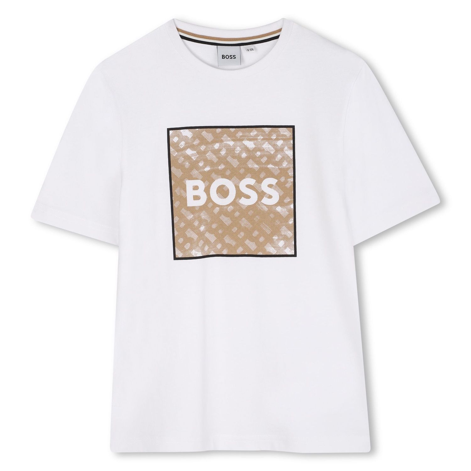 WHITE TSHIRT SHORT SLEEVE BROWN SQUARE PATTERN / J52370-10P