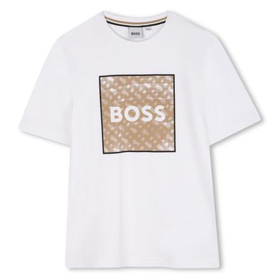 WHITE TSHIRT SHORT SLEEVE BROWN SQUARE PATTERN / J52370-10P
