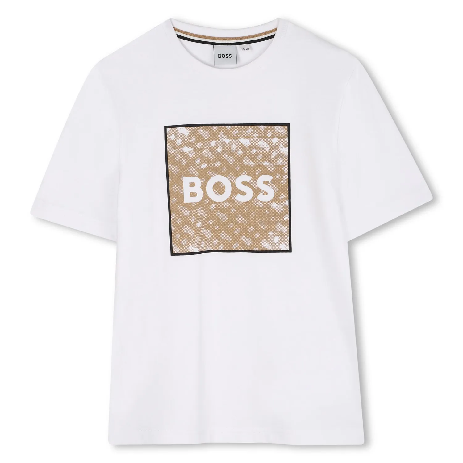 WHITE TSHIRT SHORT SLEEVE BROWN SQUARE PATTERN / J52370-10P
