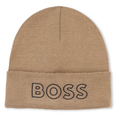 BROWN KNIT TOQUE HAT BOSS LOGO BLK / J52617-269