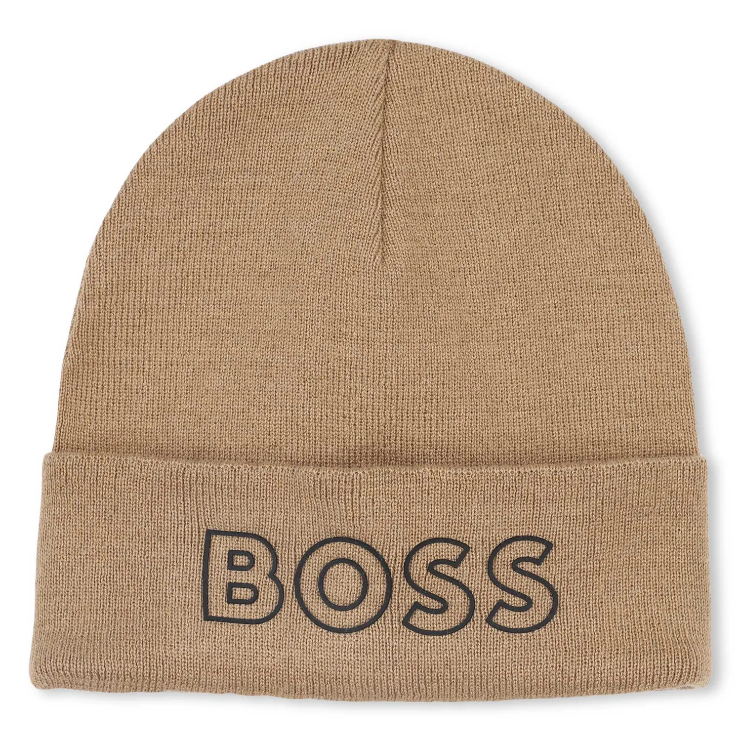 BROWN KNIT TOQUE HAT BOSS LOGO BLK / J52617-269
