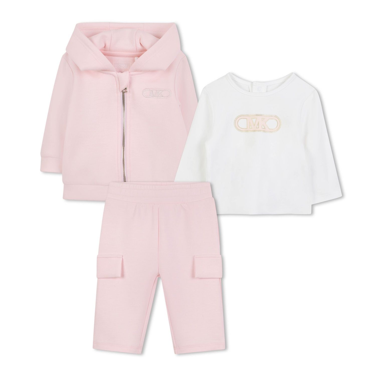 3PC PINK & WHITE TRACKSUIT HOODED ZIP CLOSURE / R30504-S01