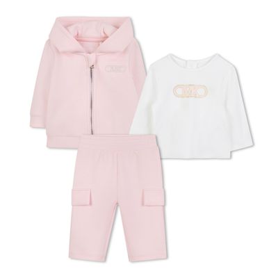 3PC PINK & WHITE TRACKSUIT HOODED ZIP CLOSURE / R30504-S01