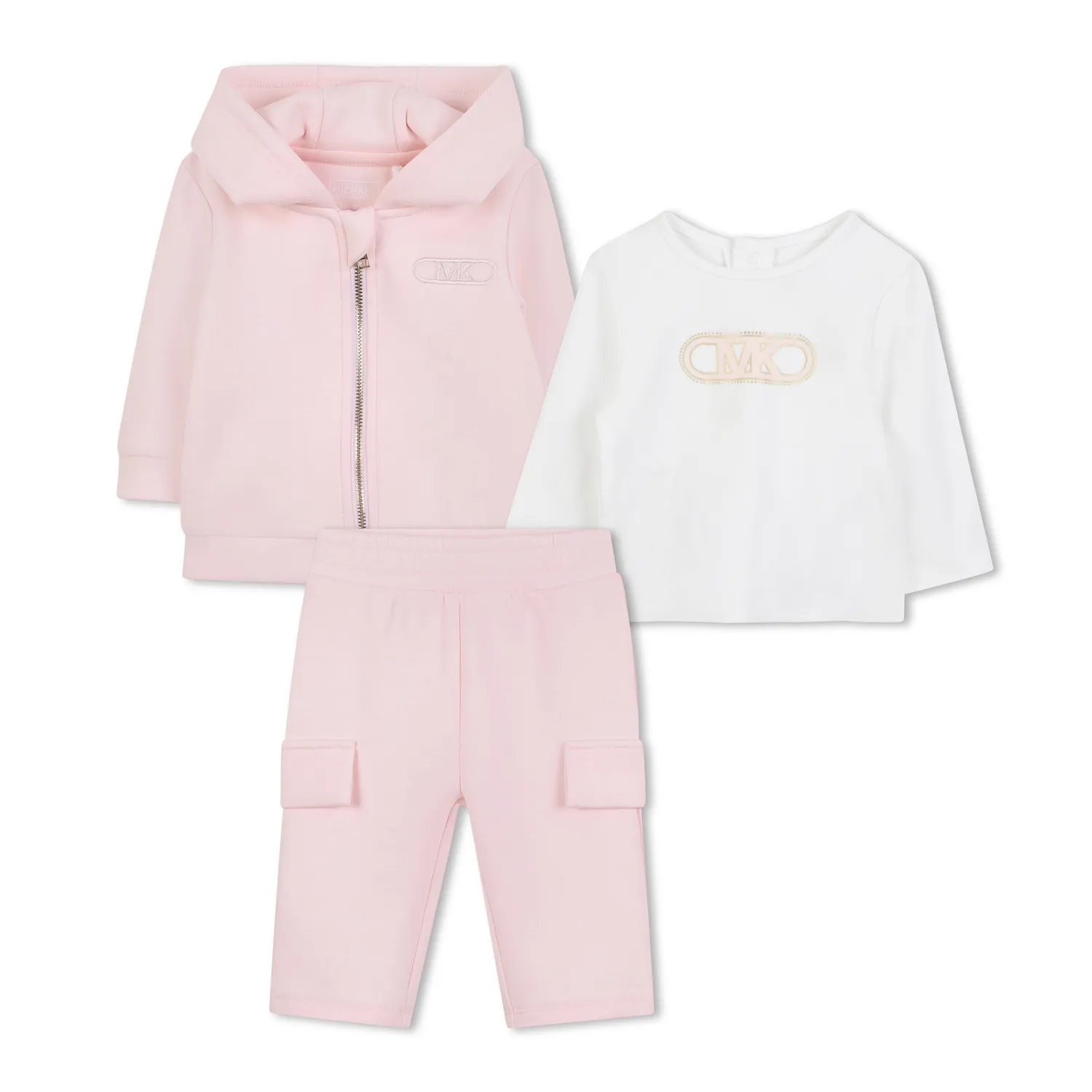 3PC PINK & WHITE TRACKSUIT HOODED ZIP CLOSURE / R30504-S01