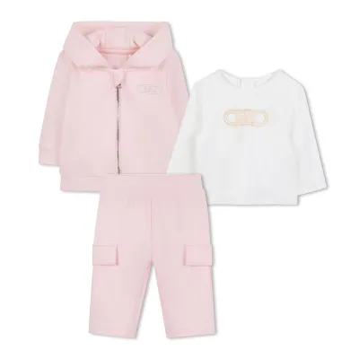 3PC PINK & WHITE TRACKSUIT HOODED ZIP CLOSURE / R30504-S01