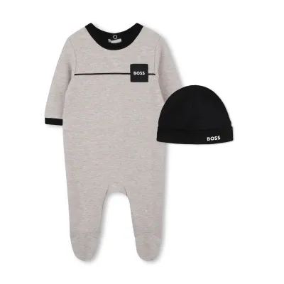 2PC BEIGE & BLACK FOOTIE & HAT / H52487-B51