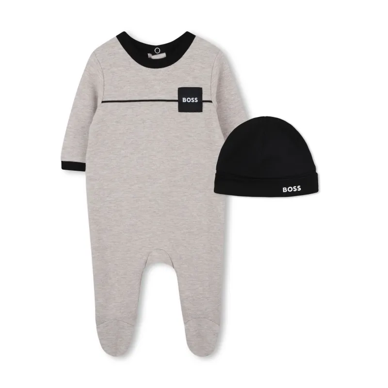 2PC BEIGE & BLACK FOOTIE & HAT / H52487-B51