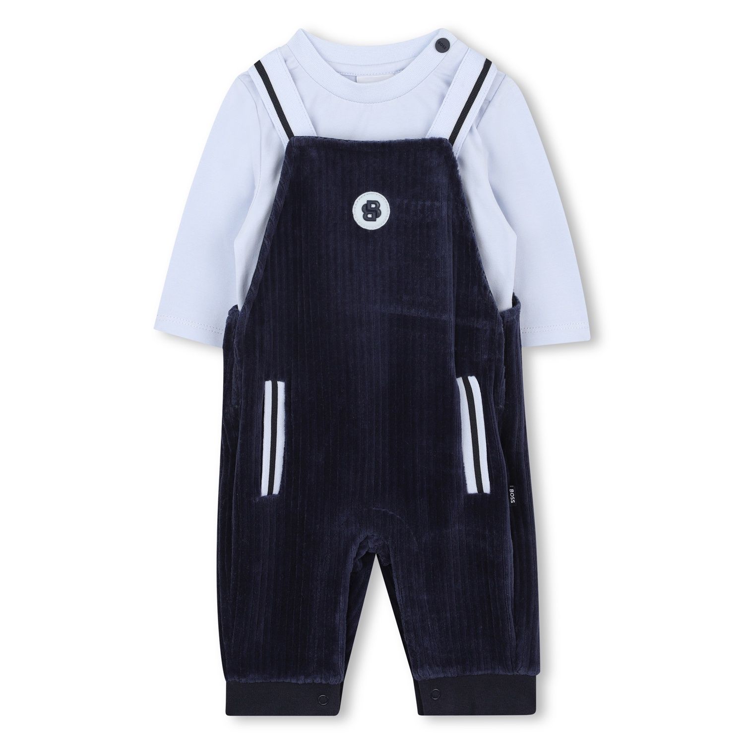 2PC NAVY OVERALL & TSHIRT VELOUR RIBBED & LIGHT BLUE TOP / J52540-849