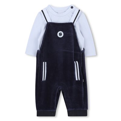 2PC NAVY OVERALL & TSHIRT VELOUR RIBBED & LIGHT BLUE TOP / J52540-849