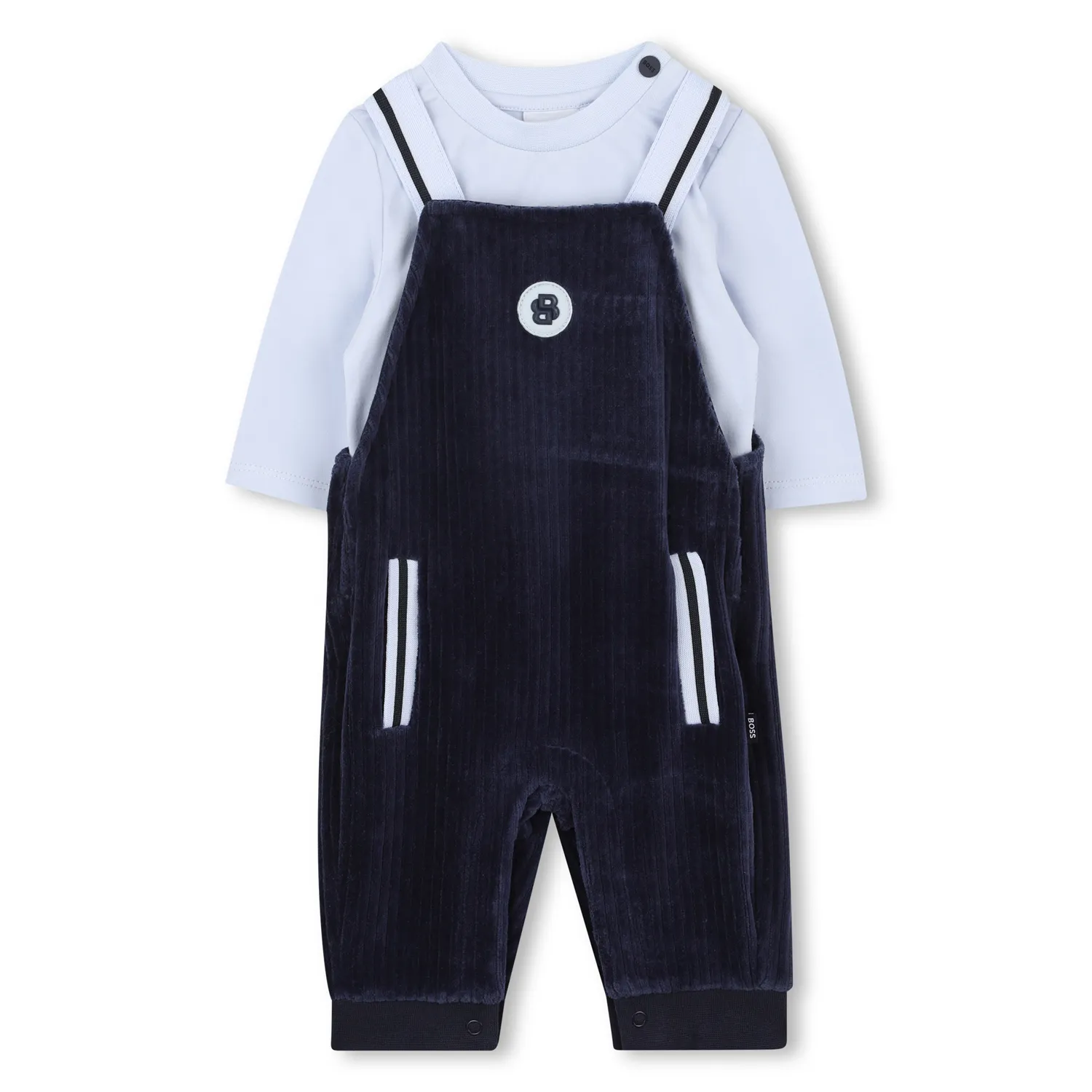 2PC NAVY OVERALL & TSHIRT VELOUR RIBBED & LIGHT BLUE TOP / J52540-849