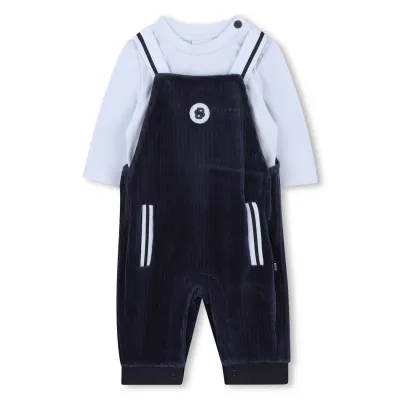 2PC NAVY OVERALL & TSHIRT VELOUR RIBBED & LIGHT BLUE TOP / J52540-849