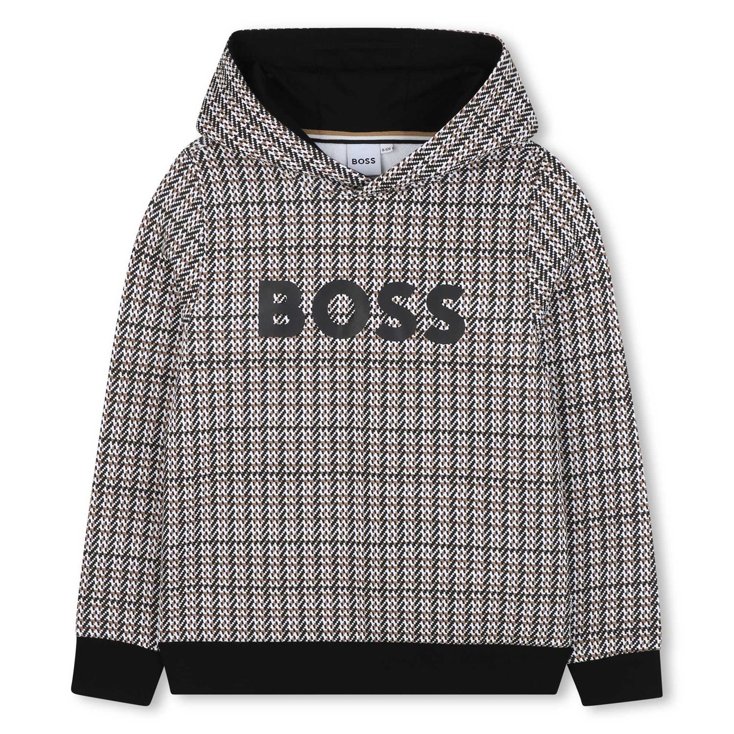 BLACK HOODED SWEAT TOP BRWN PATTERN / J52357-09B