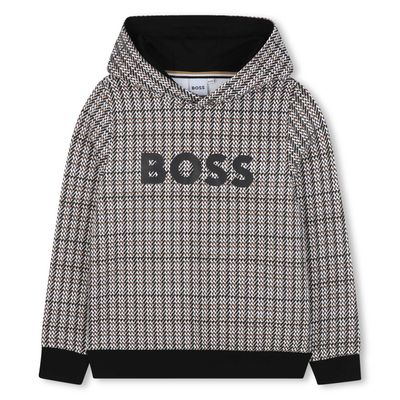 BLACK HOODED SWEAT TOP BRWN PATTERN / J52357-09B