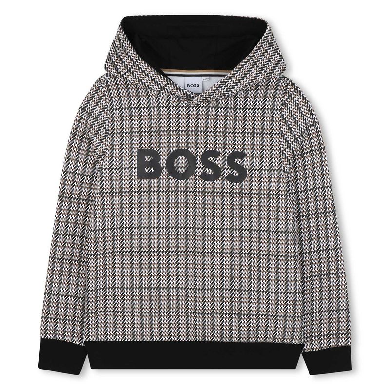 BLACK HOODED SWEAT TOP BRWN PATTERN / J52357-09B