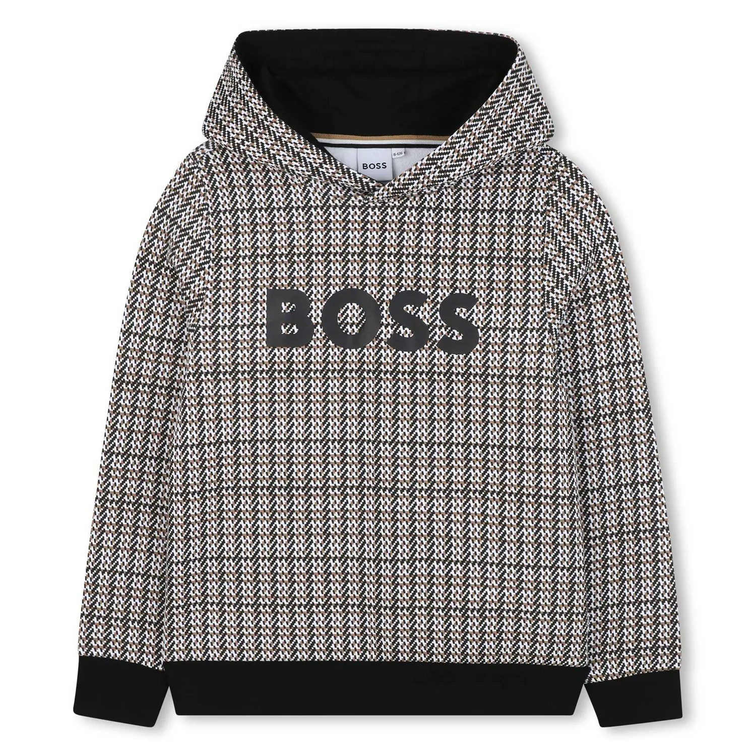 BLACK HOODED SWEAT TOP BRWN PATTERN / J52357-09B