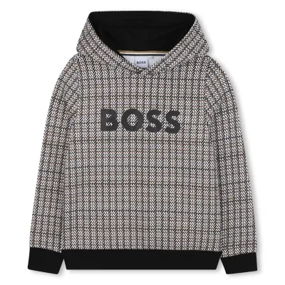 BLACK HOODED SWEAT TOP BRWN PATTERN / J52357-09B