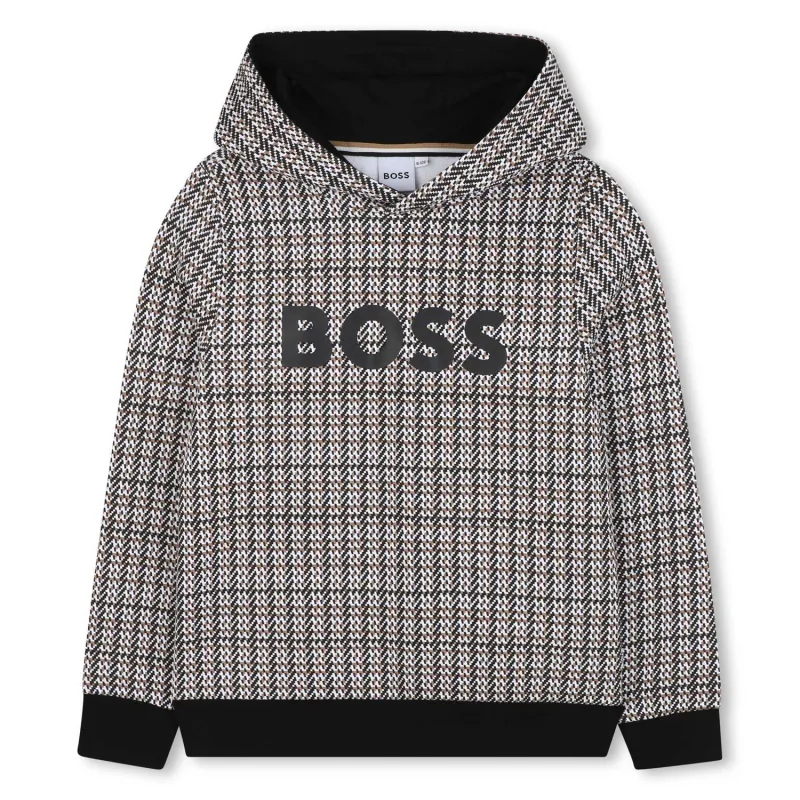 BLACK HOODED SWEAT TOP BRWN PATTERN / J52357-09B