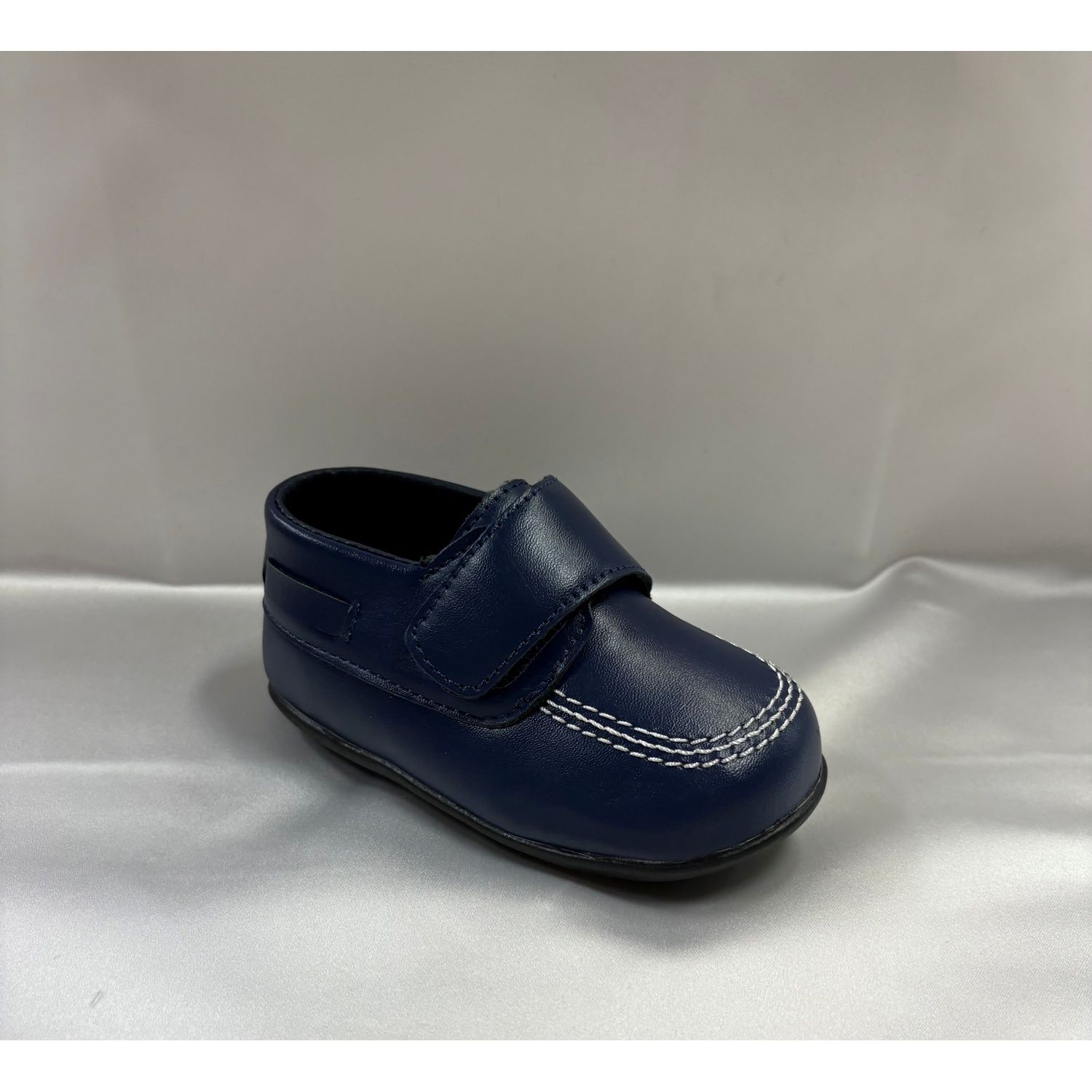 NAVY BLUE PLEATHER SHOE VELCRO CLOSURE WHT STITCHES / LM17