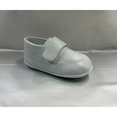 COGNAC PLEATHER SHOE VELCRO CLOSURE WHT STITCHES / LM17