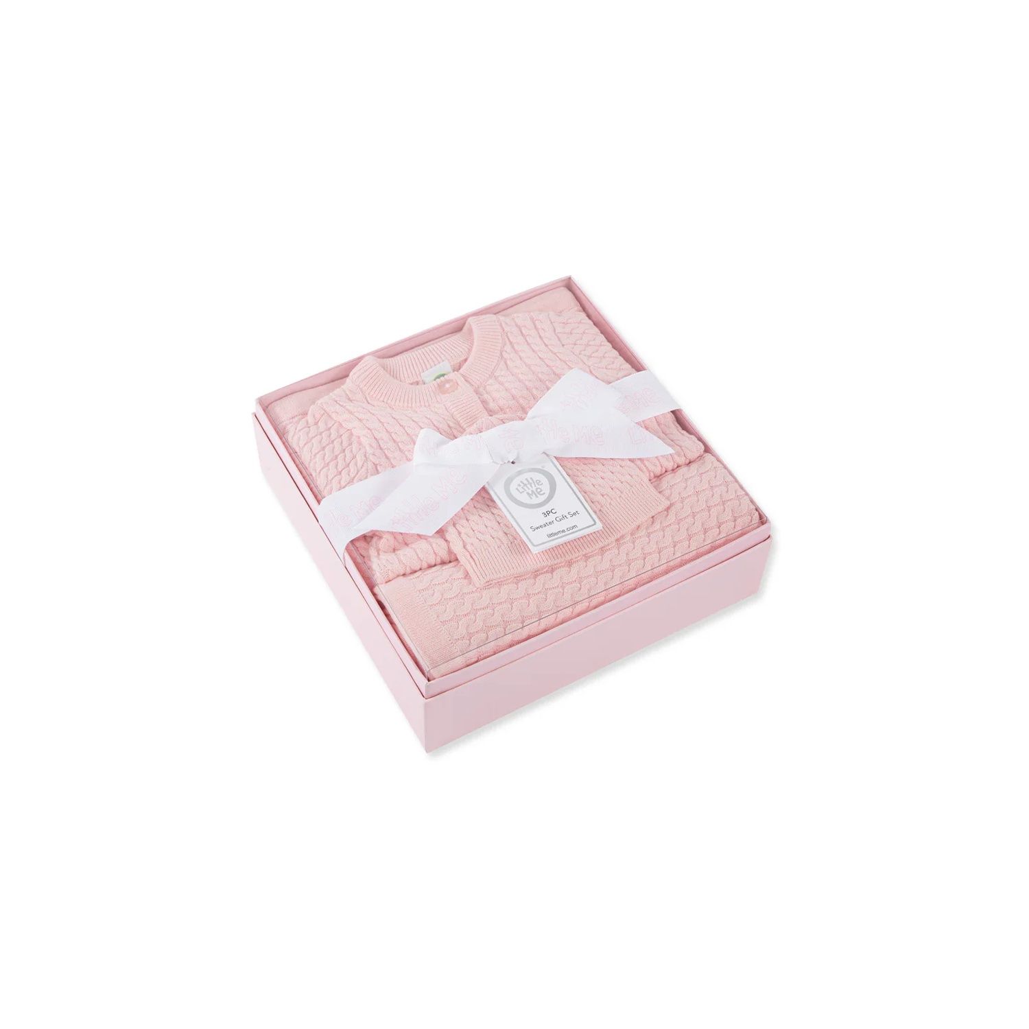 3PC LIGHT PINK SWEATER-HAT-BLANKET SET CABLESTITCH / LL016903M-L677