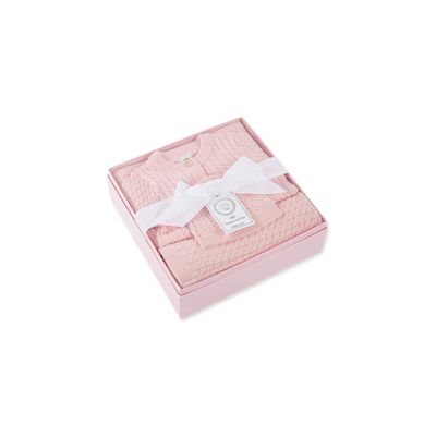 3PC LIGHT PINK SWEATER-HAT-BLANKET SET CABLESTITCH / LL016903M-L677