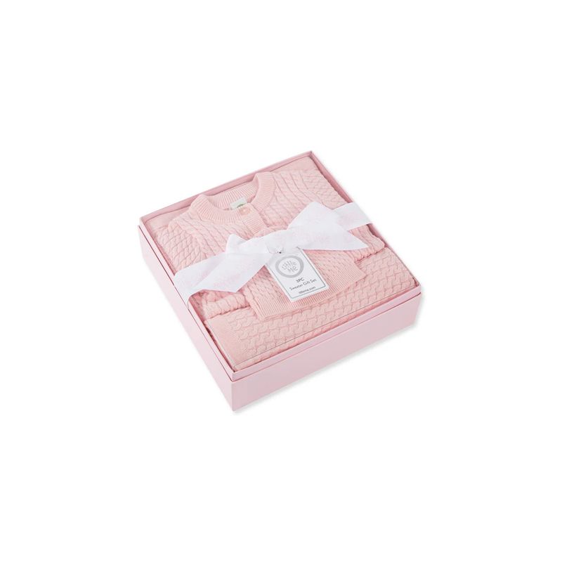 3PC LIGHT PINK SWEATER-HAT-BLANKET SET CABLESTITCH / LL016903M-L677