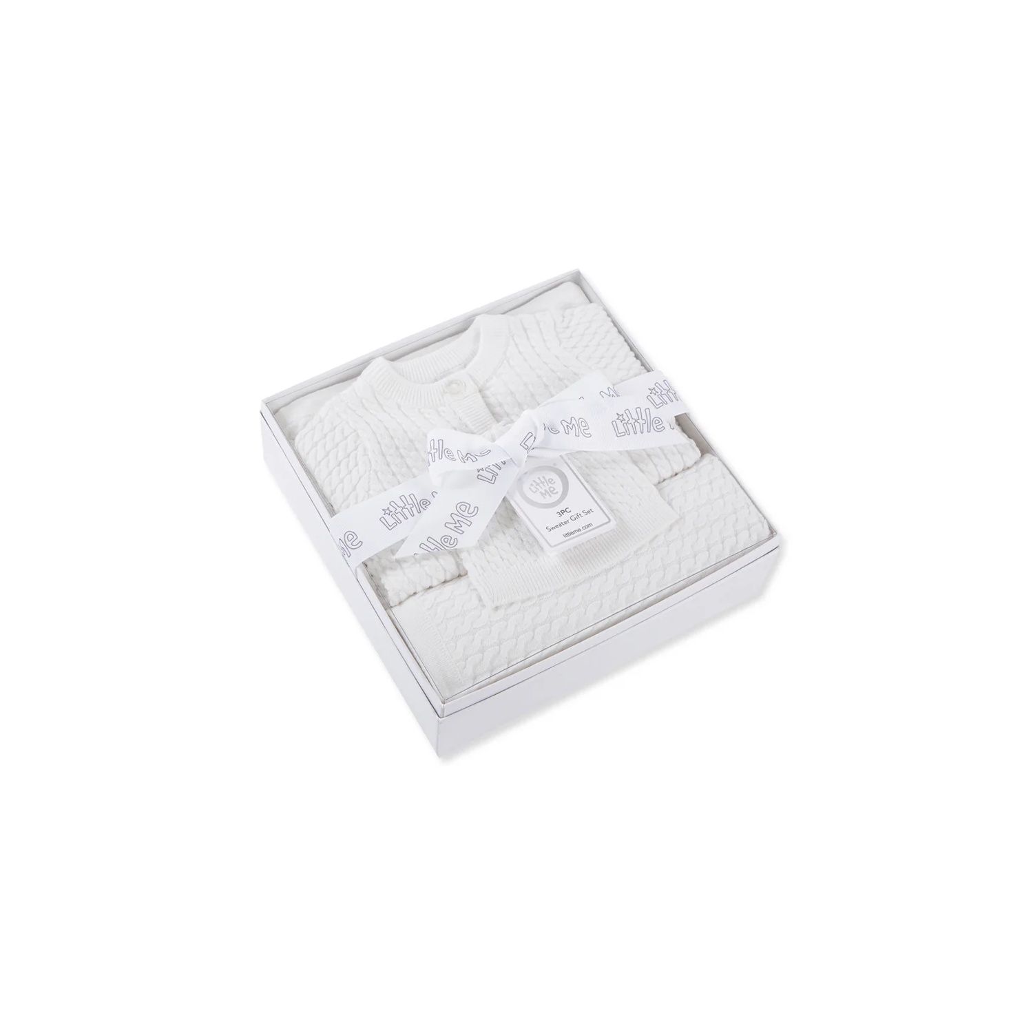 WHITE 3PC SWEATER-HAT-BLANKET SET CABLESTITCH / LL016902M-L110