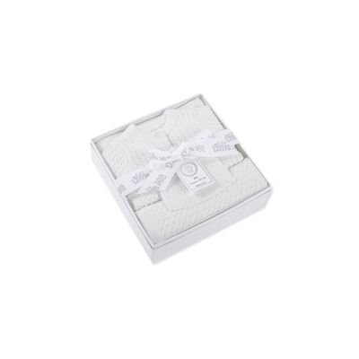 WHITE 3PC SWEATER-HAT-BLANKET SET CABLESTITCH / LL016902M-L110