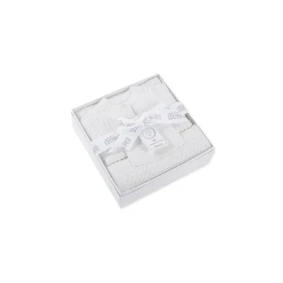 WHITE 3PC SWEATER-HAT-BLANKET SET CABLESTITCH / LL016902M-L110