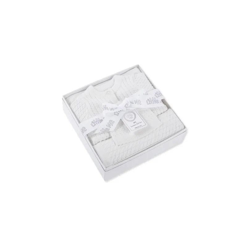 WHITE 3PC SWEATER-HAT-BLANKET SET CABLESTITCH / LL016902M-L110