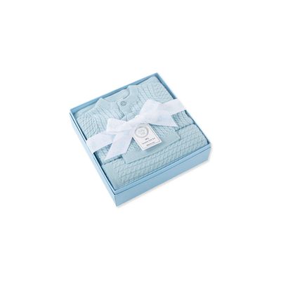 3PC LIGHT BLUE SWEATER -HAT-BLANKET SET CABLESTITCH / LLO16901M-L457