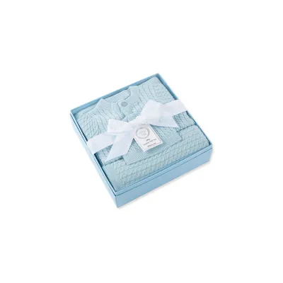 3PC LIGHT BLUE SWEATER -HAT-BLANKET SET CABLESTITCH / LLO16901M-L457