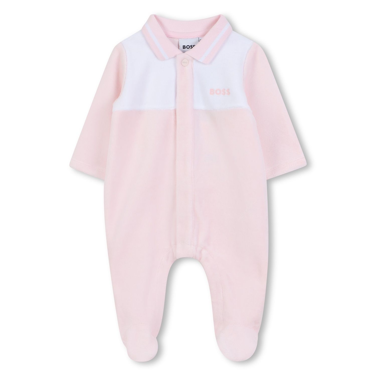 PALE PINK VELOUR SLEEPER WHT TRIM FRONT CLOSURE / J52725-44L