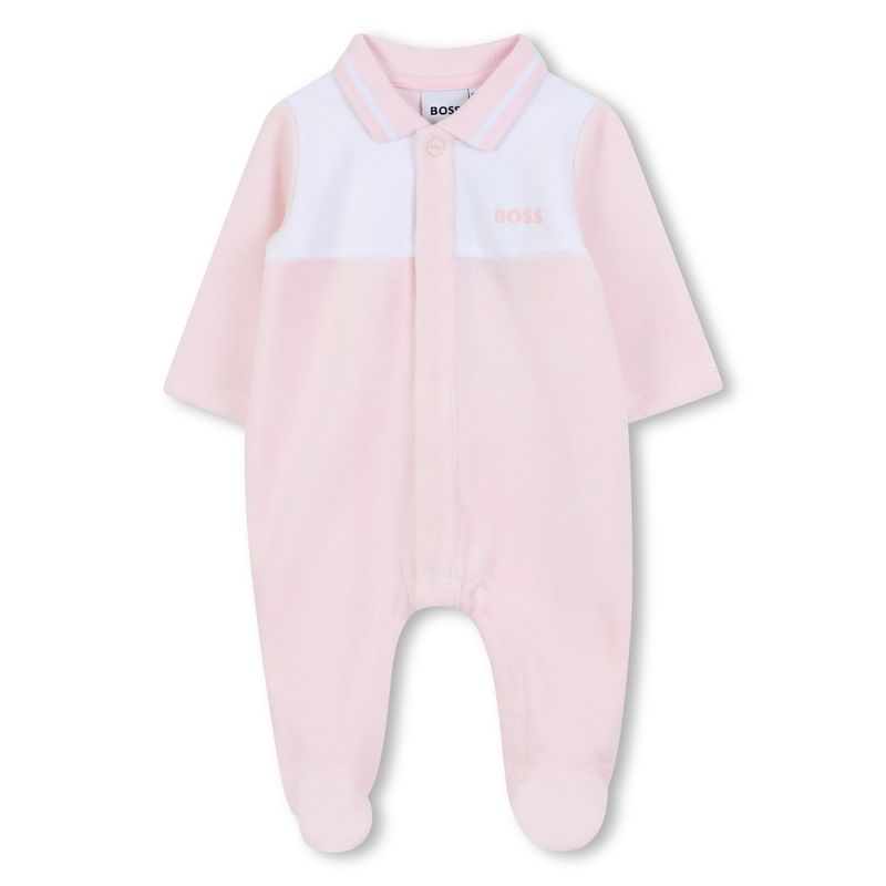 PALE PINK VELOUR SLEEPER WHT TRIM FRONT CLOSURE / J52725-44L