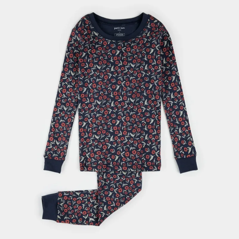 NAVY FLORAL 2PC PYJAMA RED LONG / 25FRS32Q01K