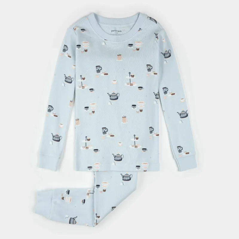 2PC LIGHT BLUE PYJAMA TEA PARTY PRINT / 25FRS16Q02K