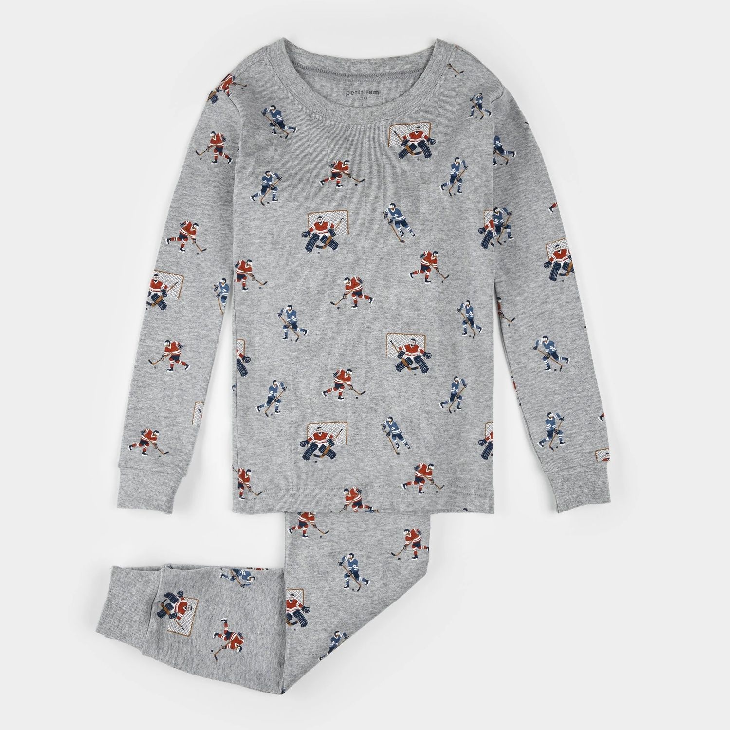 2PC HEATHER GREY PYJAMA HOCKEY PLAYER PRINT / 25FRS16Q06K