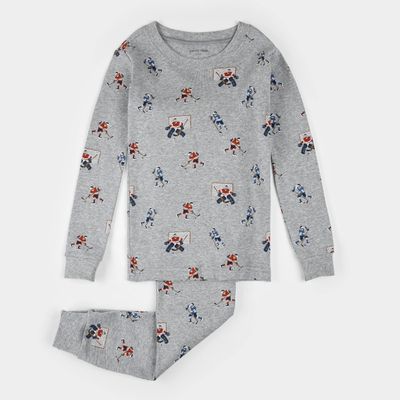 2PC HEATHER GREY PYJAMA HOCKEY PLAYER PRINT / 25FRS16Q06K