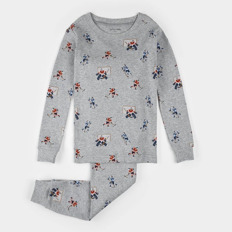 2PC HEATHER GREY PYJAMA HOCKEY PLAYER PRINT / 25FRS16Q06K